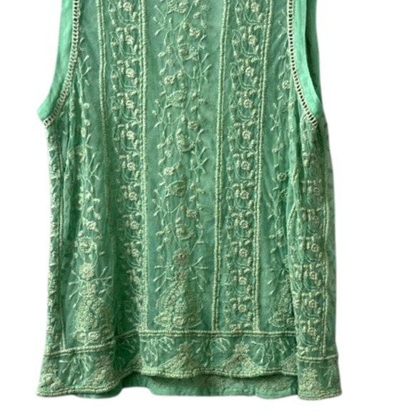 Sundance Green Embroidered Lace Sleeveless Blouse - Picture 4 of 8